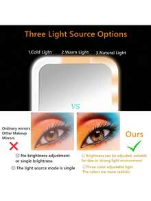 1 件带触摸屏的 LED 化妆镜、3 种灯光模式、便携式支架和可折叠小镜子、带灯旅行化妆镜、带灯梳妆镜、可充电 1500mAh 电池、3 色灯光模式调光 LED 照明镜、化妆旅行配件