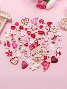 50pcs Valentine's Day Heart Pendants - Zinc Alloy Love Charms With XOXO, Floral & Star Designs For DIY Jewelry Making (Necklaces, Earrings, Bracelets) - Heart Jewelry - View 3
