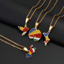 1 pièce Collier pendentif en acier inoxydable avec carte des îles de Mahé et Praslin, drapeau et coco, pour femmes - Multicolore - Voir 5