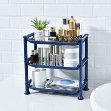 1pc 2/3 Tier Plastic Desktop Makeup Storage Rack Organizer With Hollow Design, Multi-Purpose Utility Storage Shelf For Makeup,Seasoning,Stationery,Space-Saving & Large Capacity In Vertical Space,Freestanding Compact Kitchen Essentials Holder Basket Home Decor Back To School Room Decor School Supplies