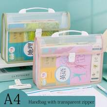 1 Clear File Bag, Exam Paper Bag, Student Large Capacity Waterproof Press Handbag, Schoolbag. School Supplies,Back To School - Multicolor - View 1