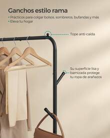 Burro para Ropa, con Ruedas, Perchero Burro con Barra, Estructura de Tubo de Acero, Carga Máx. De 50 kg, Ancho de 103,5 cm, Almacenaje Multifuncional, Negro - Negro - Ver 6