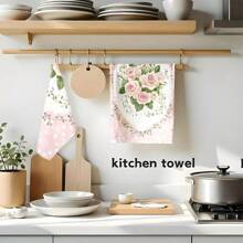 1set/2pcs/4pcs Elegant And Beautiful Rose Patterns Dish Towel, Scouring Pad, Suitable For Restaurant, Kitchen, Bathroom, Daily Decoration, Family Party Decoration, Home Decoration, Household Items, As Gifts