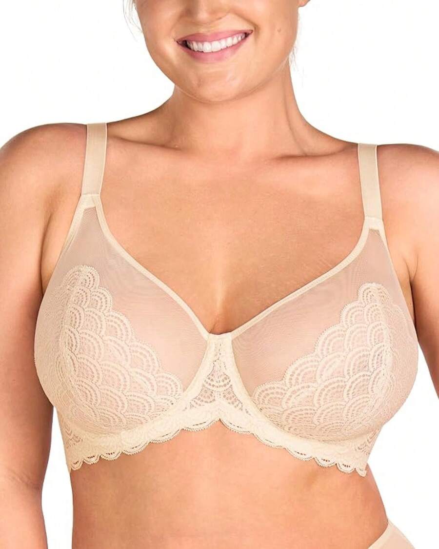 HSIA Minimizer Bras Women Large Bust Full Coverage Lace Plus Size Bra - Scales - Light Beige - View 1