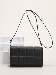 Mini Minimalist Plaid Crossbody Bag, Designer Style Ladies Shoulder Handbags - Black - View 3