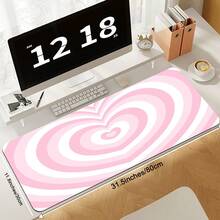 1 件粉色和白色覆盖爱心激光卡通可爱女孩鼠标垫，时尚印花键盘游戏配件鼠标垫，办公电脑 PC 游戏玩家笔记本电脑桌垫，天然橡胶防滑办公鼠标垫