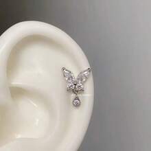 1 Stück elegante silberne Titanstahl Kubikzirkonia Schmetterling Spiral Ohrstecker, einzigartige Ohrringe, geeignet für den täglichen Gebrauch von Frauen, Halloween Schmuck, Weihnachtsgeschenk