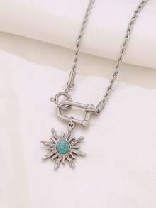 1 件不锈钢太阳吊坠项链时尚蛋白石绿松石饰物 U 形扣吊坠项链链项链女士珠宝礼物 - 項鍊 - 查看 15