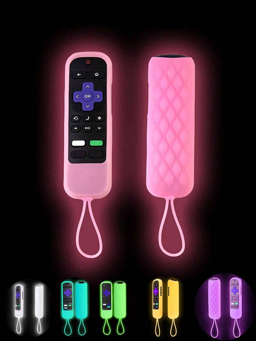 适用于海信 T C L Roku 遥控器的硅胶夜光防尘保护套,多色(有关夜光功能的说明,请参阅产品详细信息) - 粉色 - 查看 1