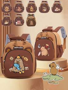 1pc卡通可爱水豚背包，可爱宝宝新款水豚背包，顺滑拉链，多种水豚图案，大容量多口袋，可放书籍、日用品、零食，适合青少年旅行和日常使用 - 卡皮巴拉雙肩包 - 查看 2