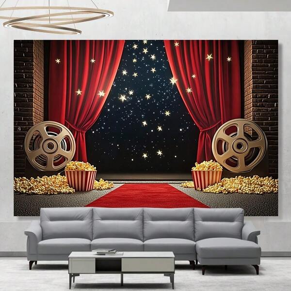 1 Movie Night Themed Polyester Tapestry Background - Suitable For Woven Wall Hanging In Living Rooms, Bedrooms, Offices, Homes, And Party Decorations - Indoor Use, No Need For Electricity Or Batteries, Lightweight Less Than 75 Grams Per Square Meter