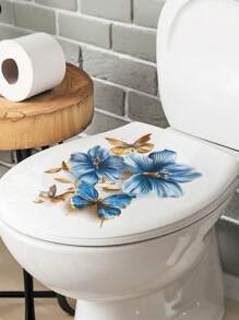 1/2pcs Flower Toilet Stickers Butterfly Toilet Lid Decals, Removable Self-Adhesive Waterproof Bathroom Wall Sticker, Decorative For Bathroom, Bathroom Decor, Wall Art For Home Cistern Restroom Bathroom Decals