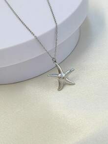 1 件简约不锈钢金色海星吊坠项链，海滩风格时尚配饰，适合女士春夏