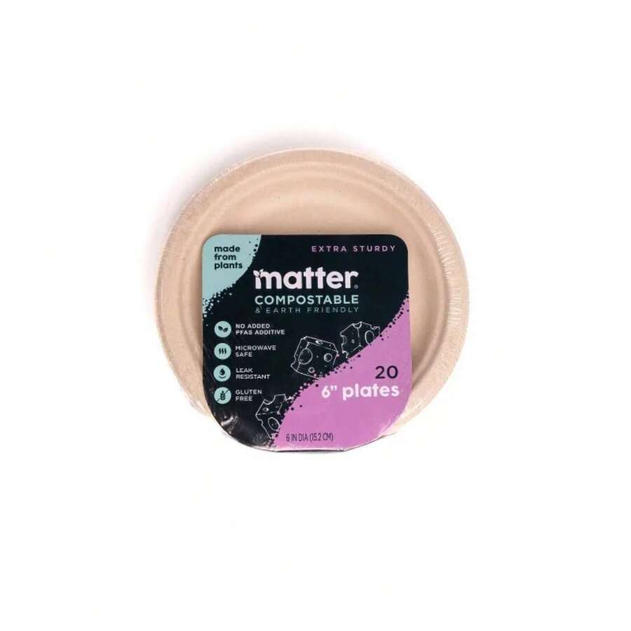 Matter Compostable Fiber Disposable Dessert Plates 6" - Natural - 20ct - 1 - 查看 1