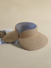 1pc Women's Lightweight Breathable Solid Color Hollow-Out Top Sunshade Hat With Wide Brim, Small Face, Foldable For Summer Outdoor Activities
