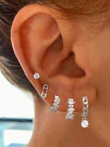 5 Pcs Classic 24K Gold Plated Cubic Zirconia Stud Earrings For Women Zirconia Hoop Dangle Earrings Set