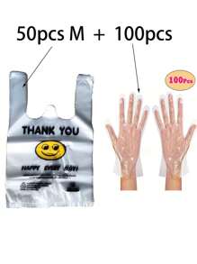 50pcs/100pcs Reusable Plastic Shopping Bags - Ideal For Groceries, T-Shirts Etc - Suitable For Stores, Malls And Home Use, Random Patterns/Text, Convenient Bags, Shopping Bags, Tote Bags, Storage Bags, Garbage Bags, Mother's Day, Holiday Party Packaging, Some Printing/Marks Won't Affect Usage