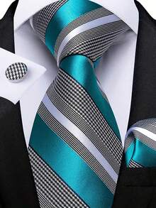 Men Tie Sets Classic Fashion Necktie Set With Cufflink For Business Party - Mint Blue - View 1