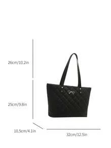 2025 New Rhombus Pattern Casual Large Capacity Bow Decor Tote Bag, Minimalist Fashion Handbag