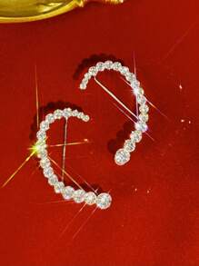 1 pieza Pendiente tipo cuf asimétrico de cristal a la moda, pendiente clip de oreja con rhinestones simétricos minimalistas para mujeres