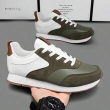 WANWEISI Men's Breathable Non-Slip Casual Fashion Sneakers, Lightweight Soft-Sole Travel Running Shock-Absorbing Increased Height Chunky Sneakers, Flat Non-Slip Rubber Sole - 綠色 - 查看 5