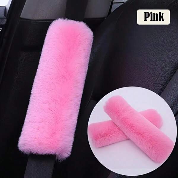 2/4 stuks verstelbare imitatiewollen veiligheidsgordelbeschermers, zachte roze pluche schouderbeschermers, nieuwe auto-interieuraccessoires