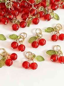 10pcs Double Head Clear Glass Beaded Cherry Pendant, Cute Small Fruit Pendant For Bracelet, Necklace, Earrings, Phone Charm, DIY Handcraft