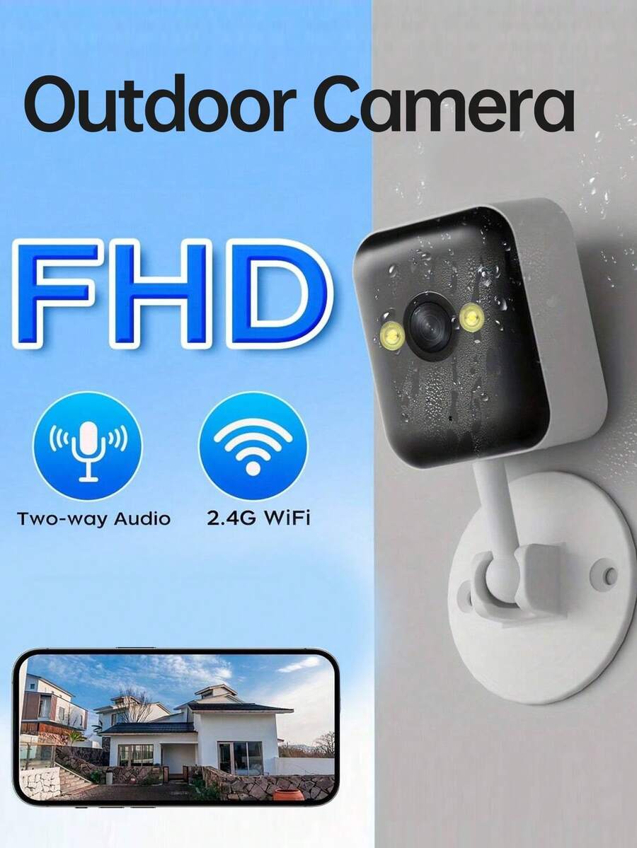 JOOAN 1PC 1080P HD Wireless Home Camera, 2-Way Audio Siren, Motion Detection, IP66 Waterproof, Cloud & SD Card Storage, Color Night Vision, 2.4G WiFi Connection,Security Camera Indoor Outdoor Wifi Camera For Home, Samrt Camera,Halloween Events - Black and White - View 1