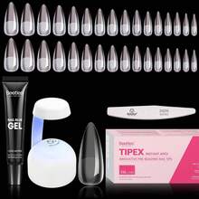Beetles Tipex Gel Nail Kit With 224Pcs 16Sizes Medium Coffin Apex Nail Tips C Curved , Pre-Building Acrylic Nails With Tipex Nail Glue,Mini Nail Lamp, Nail File For DIY Nails Or Salon Use - 0C-stiletto Medium 224pcs (Tipex Nail Kit) - View 1