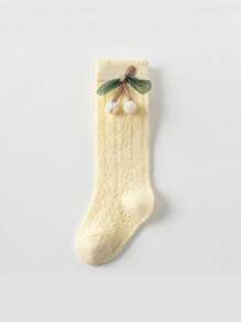 1 par de calcetines de malla decorativos con diseño de cerezas para bebés, cómodos y transpirables, calcetines de vestir para bebés, calcetines para niñas