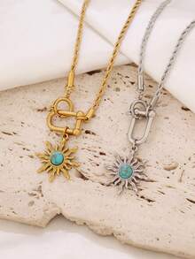 1 件不锈钢太阳吊坠项链时尚蛋白石绿松石饰物 U 形扣吊坠项链链项链女士珠宝礼物 - 項鍊 - 查看 2