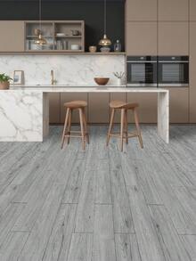 1 Roll 40cm (15.7in) Wide Light Gray Wood Grain Self-Adhesive Floor Sticker, Waterproof Moisture-Proof Anti-Slip Vinyl Floor Decal, Removable For Bathroom Kitchen Living Room Home Decor - A - View 5
