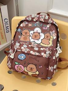 1 件可爱水豚背包 - 卡通动物印花，休闲风格，返校背包，带拉链开合和可调节肩带，适合校园和旅行 - 彩色 - 查看 13