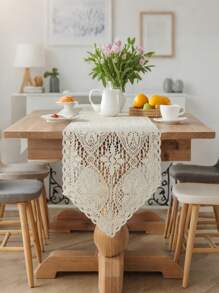 1pc Vintage Crochet Elegant Hollow Out Table Runner, Simple Style, Suitable For Home, Dining Room, Coffee Table, Chest Of Drawers, Home Decor, Holiday Decor, Dinner Party, All Season, Multi-Size Options