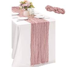 Camino de mesa de gasa navideño de 10 pies, 5 paquetes de 35x120 pulgadas, camino de mesa de gasa para recepción de bodas, fiesta de cumpleaños bohemia, decoración de mesa rústica y romántica para bodas - Multicolor - Ver 20