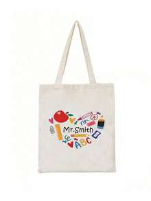 Customized Teacher Heart Tote Bag, Personalized Polyester School Bag With Custom Name, Back To School Gift, Durable Teacher Appreciation Handbag - Multicolor - View 12