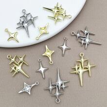 5/10/15件四角星吊坠精致星形吊坠四角星吊坠金属天体吊坠适用于珠宝耳环项链制作 - 彩色 - 查看 3