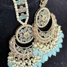 Khatun Earring Tikka Set 2.0 Viral Earring Set Of 2024 - Pastel Blue - View 1
