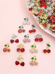 10 Stücke süße niedliche rote Kirsch Emaille Tropfenöl Anhänger mit glänzenden Strass-Einlagen, 6 Stile zierliche Fruchtform Zinklegierung Anhänger für DIY sommerliche, leuchtende Halskette, Armband, Ohrringe, Schlüsselanhänger, Handykette, Taschen Accessoire - Modeschmuck für Mädchen im Alltag, ideales Geschenk für Freunde