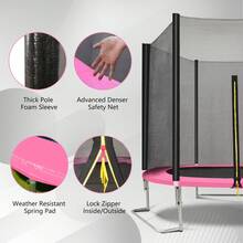 Cama elástica para exteriores de 8 pies con red de contención - Cama elástica recreativa de 8 pies para el patio trasero, patas en forma de L para una estabilidad extra - Rosa - Ver 3