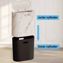 1Pc Plastic Marble Pattern Trash Can Small Garbage Bin With Lid , Plastic Trash Can With Lid, Push-Type Lid Trash Can Compost Bucket, Bathroom Bin,Bathroom Accessaries,Kitchen Bin Large,Bin Kitchen,Food Waste Bin,Kitchen Bin,Suitable For Kitchen, Bathroom, Office, Living Room, Dormitory, Household Items And Home Decoration, Christmas Decoration Christmas Gifts-White,Kitchen Decor - Multicolor - View 8