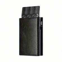 男士钱包带拉链零钱包自动弹出式金属信用卡夹简约 RFID 屏蔽名片钱包正式/商务正式情人节创意 - 均碼 - 查看 11