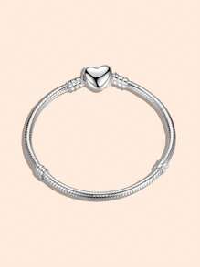 1pc Simple & Elegant Alloy Snake Chain Bracelet, Classic Soft Basic Snake Bone Chain Bracelet With Heart Clasp, Unisex Gift For Valentine's Day, New Year, Birthday