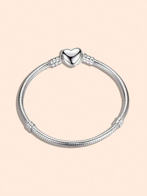 1pc Simple & Elegant Alloy Snake Chain Bracelet, Classic Soft Basic Snake Bone Chain Bracelet With Heart Clasp, Unisex Gift For Valentine's Day, New Year, Birthday