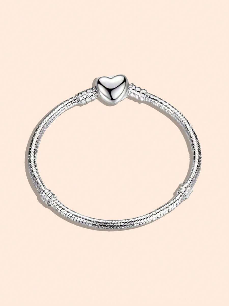 1pc Simple & Elegant Alloy Snake Chain Bracelet, Classic Soft Basic Snake Bone Chain Bracelet With Heart Clasp, Unisex Gift For Valentine's Day, New Year, Birthday