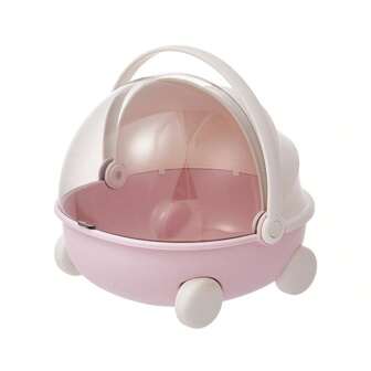 Portable Fabric Round Rocking Cradle - White Plastic Travel Collection Display Box With Safety Lock, Shoulder Strap And Ventilation Design, Suitable For Collectibles, Gifts, Home Decor, Cute Floral Pattern Liner, Durable High-Quality Plastic Collection Rack