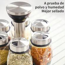Especiero 6 Piezas Giratorio 360° Tipo Salero Organizador Para Condimentos Especias Sal Pimenterio Ahorrador De Espacio En Cocina Recipientes Vidrio Multiusos 6 Frascos Moderno Ideal Para Centro De Mesa - W3755 - Especiero 6 360 - Negro - Ver 11