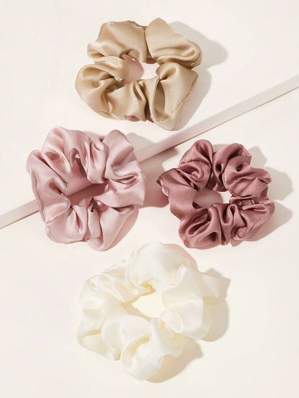 Set da 4 elastici per capelli in satin colorato, adatti all'uso quotidiano, scrunchies