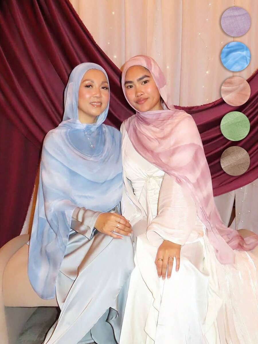 1pc Elegant & Versatile Women Scarf, Ink Painting Wave Gradient Shawl Hijab, Suitable For Sunshade, Daily Wearing, And Abaya - Ink Painting 068 - View 1