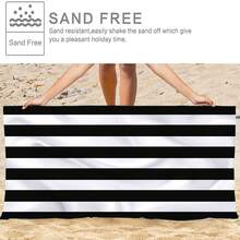 1pc Striped Beach Towel, Super Absorbent, Beach Towel, Ultra-Fine Fiber Beach Towel, Essential For Summer, Suitable Men, Women, Windproof, UV Protection, Beach, Party, Drying Travel, Camping, Beach Accessories, Holiday Essential Gift - Black - View 8